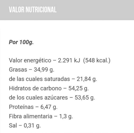 chocolate con leche caro valor nutricional
