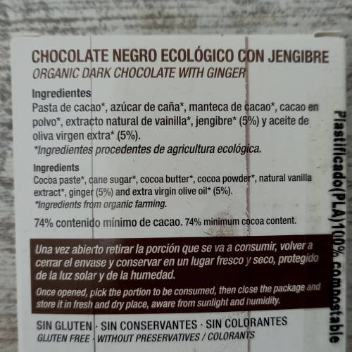 Chocolate Negro con Jengibre Ecológico Bio Sabor